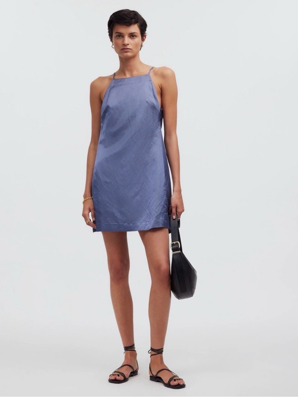 NWT Madewell Size 2 High Neck Mini Dress Sleeveless Blue Cotton Linen NWT $118